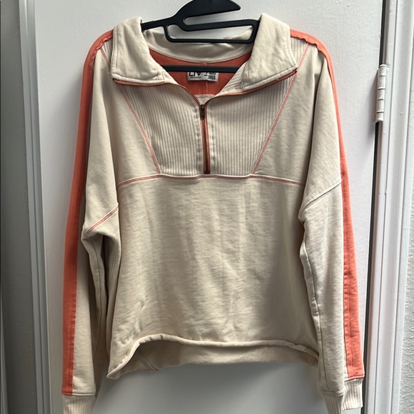 Stylish Cream and Orange Zip-Up Sweatshirt - Picture 2 of 2
